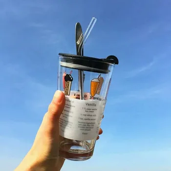 

Cartoon Large Capacity High Borosilicate Glass Simple Transparent High Temperature Resistant Water Cup 450ml Household Juice Mug