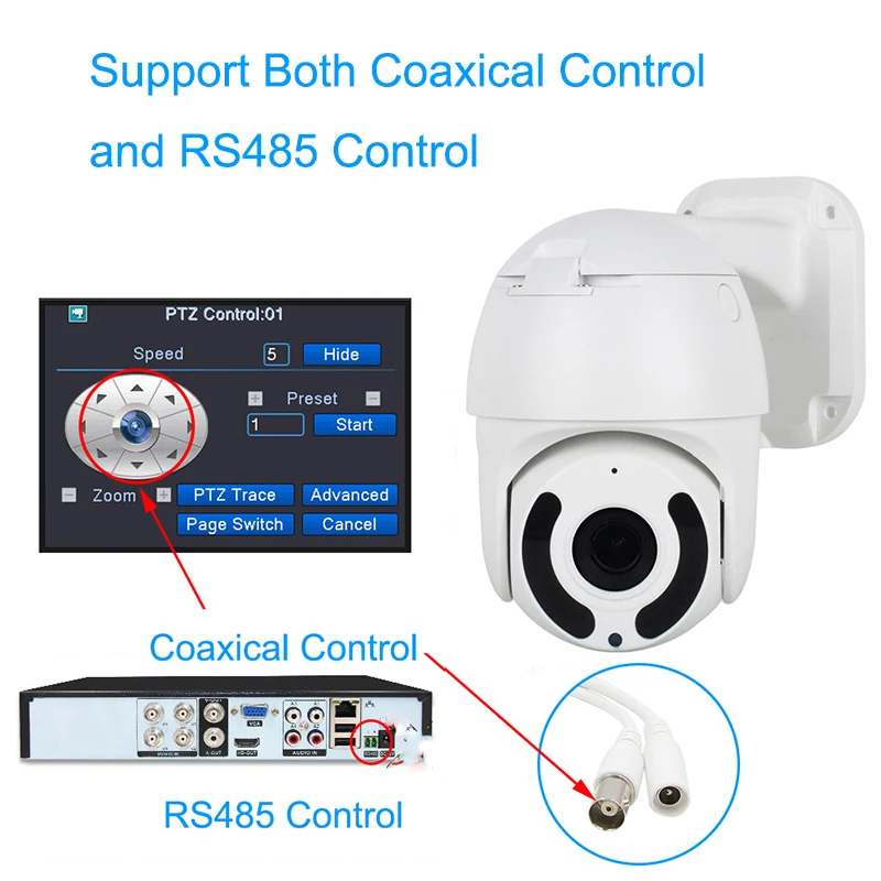 Tanie 1080P AHD prędkość kamera kopułkowa IR noktowizor PTZ CCTV nadzór CVBS TVI CVI kamera AHD 2MP kopuła koncentryczne sterowanie RS485