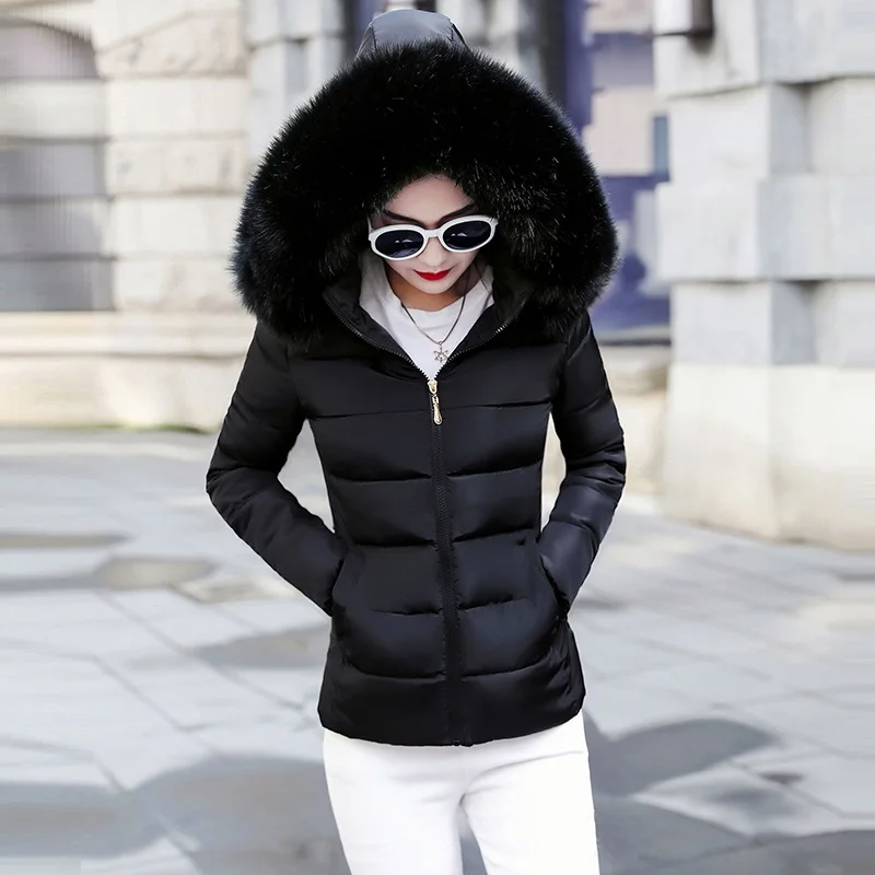 

Plus size 5XL Female Jacket Warm Coat Autumn With Fur Collar Hooded Cotton Padded Winter Jacket Women Short Outwear Basic Jacket