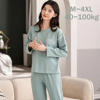 

NEW Winter Pajamas Women Sleepwear Cotton Pajamas Set Warm Pijama Round Neck Pyjama Homewear Women 4XL 100kg