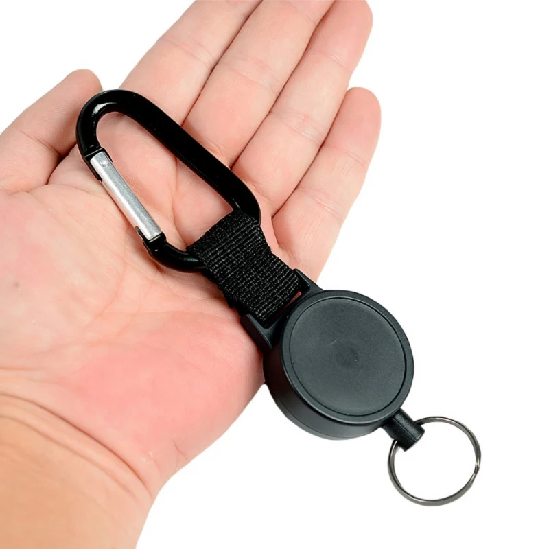 Key Holder Durable Key Chain Clip Carabiner Buckle with Steel Cable 60cm