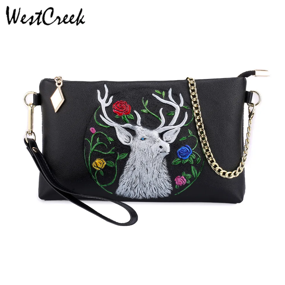 

WESTCREEK Genuine Leather Women Bag Embossing Party Chain Clutch Handbag and Purse Messenger Bag Lady Hand Bag Wrist