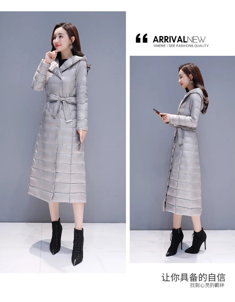 Winter New Style WOMEN'S Dress Korean-style Exta-long over-the-Knee Lengthened Thin down Jacket off Season Slim Fit Ultra-T