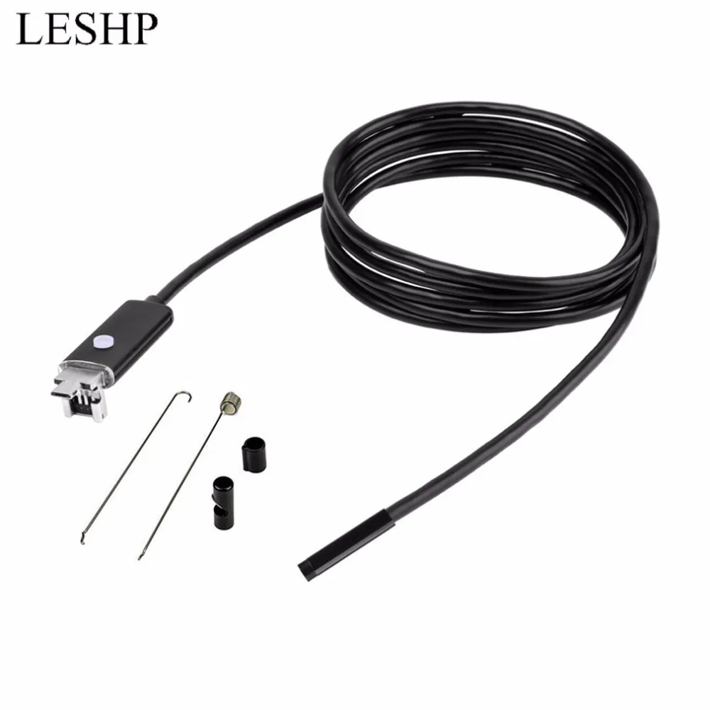 

Waterproof 7mm Lens 2M Endoscope 6 LED Inspection Camera Mini 2 in 1 USB interface Borescope Tube For Android PC Computer black