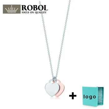 

Xl tfx rllen popular brand sterling silver double color matching heart necklace is suitable for women's party jewelry wholesale