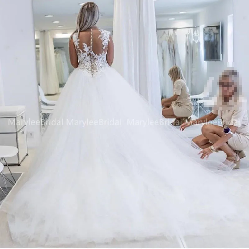 Размера плюс белое свадебное платье со шлейфом Vestido с цветочной аппликацией