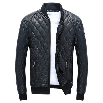 

Casual Slim Jacket Men Motorcycle Zipper jacket Men's Leather Jackets Stand Collar Thick Warm Bike Riding Faux Jacket Collar New