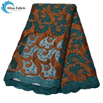 

2019 Latest African Cord Lace Fabrics With Embroidery 5 Yards/pcs French Mesh Lace Fabrics with Water soluble For Sewing Clothes