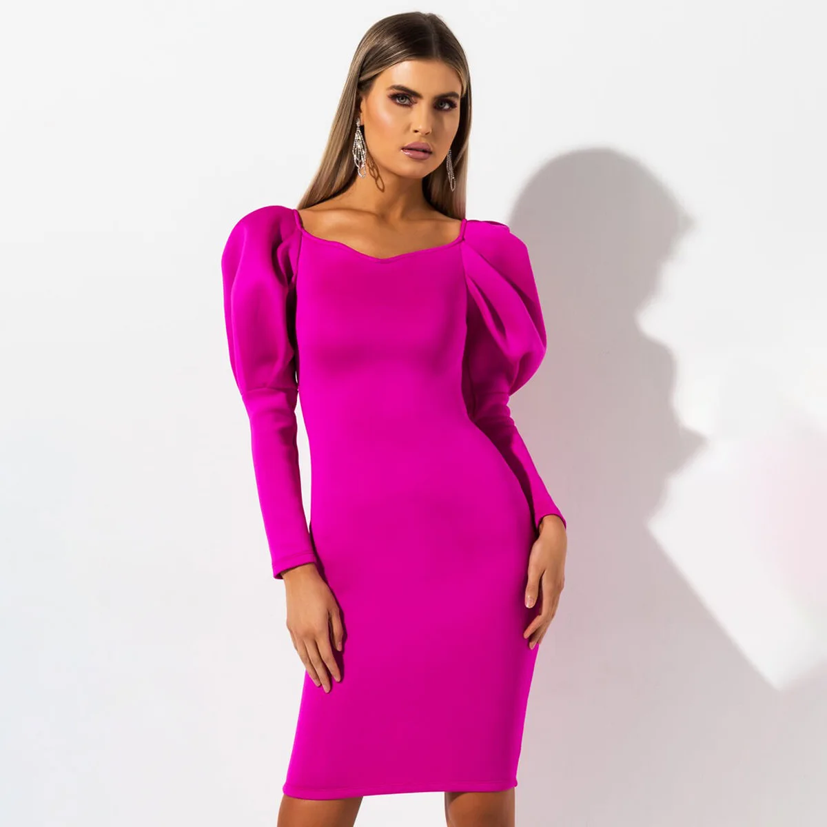 

Autumn Dress Women Elegant Long Sleeve Sexy Bodycon Dress Women 2019 V Neck Slim Solid Green Red Short Mini Party Dress S M L