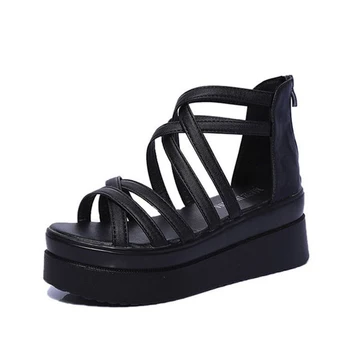 

QSR 2019 summer cross dewy toe women shoes sandals sponge base platform height with the Roman sandals white female
