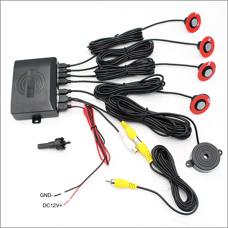 CVBS Car Video Parking Sensor Reverse Backup Radar Detector Assistance 16mm Adjustable Flat Sensors Support Video Input