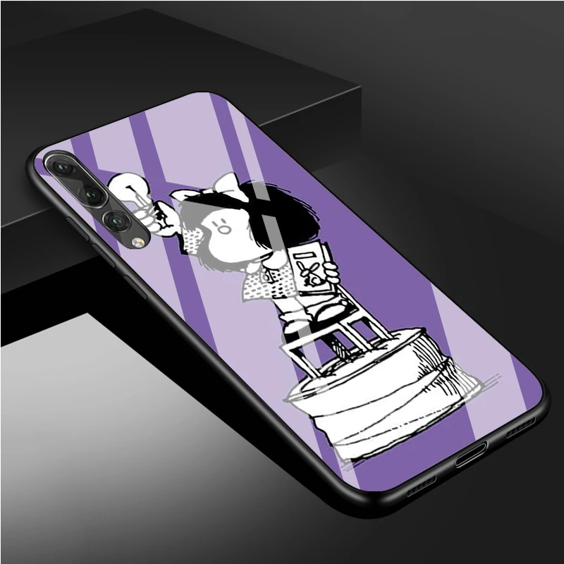 cute huawei phone cases Mafalda Tempered Glass Phone Case For Huawei P20 P30 P40 P40 Lite Pro Psmart Mate 20 30 Cover Shell huawei snorkeling case