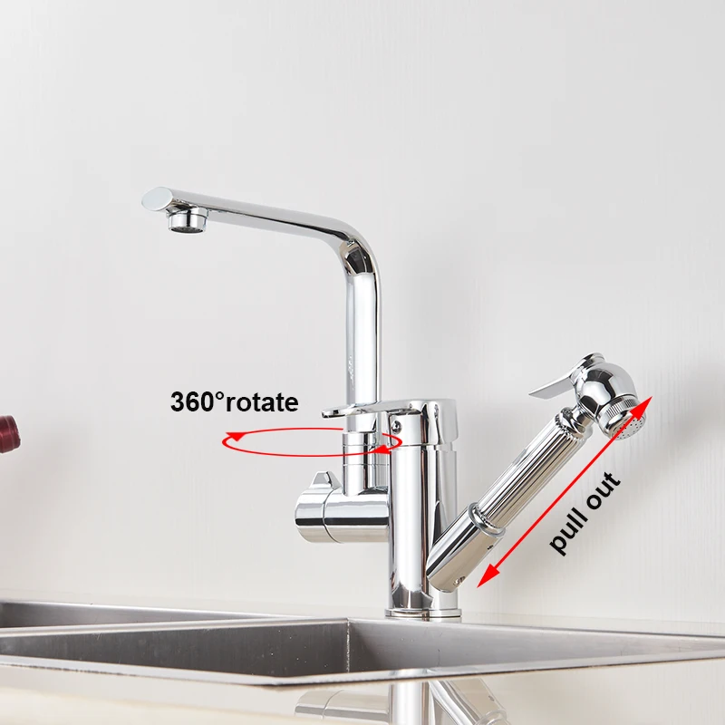 Хромированный выдвижной кухонный кран с двумя портами, вращающийся на ...