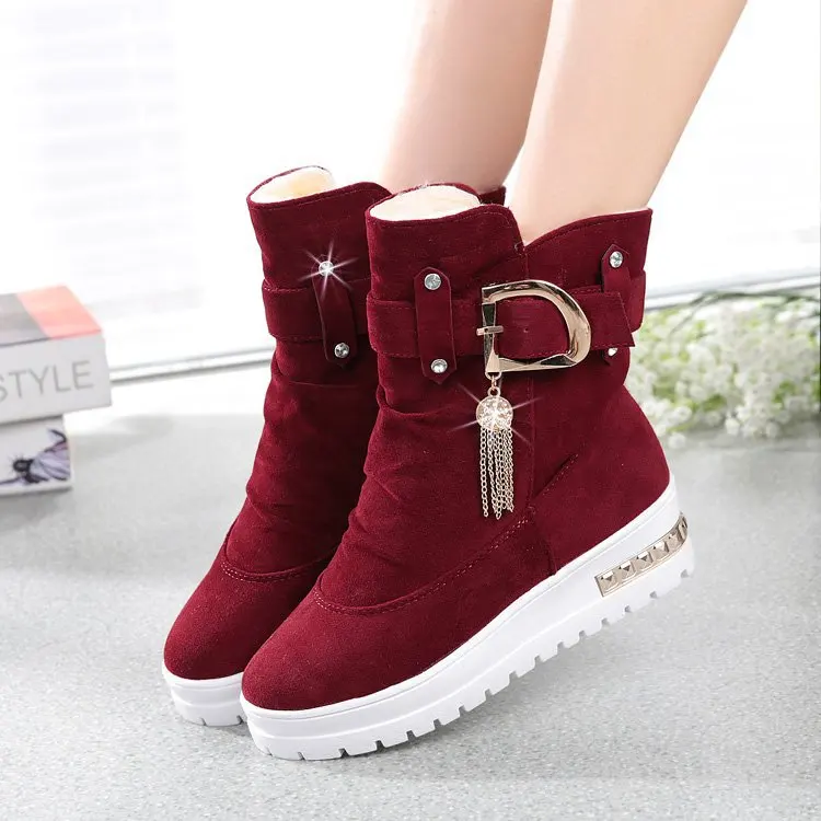 

Flat Frosted Warm Rubber Sole Slip Female Snow Boots Ladies Mid Boots Belt Buckle Women's Shoes Large Size 35-41 women sneakers
