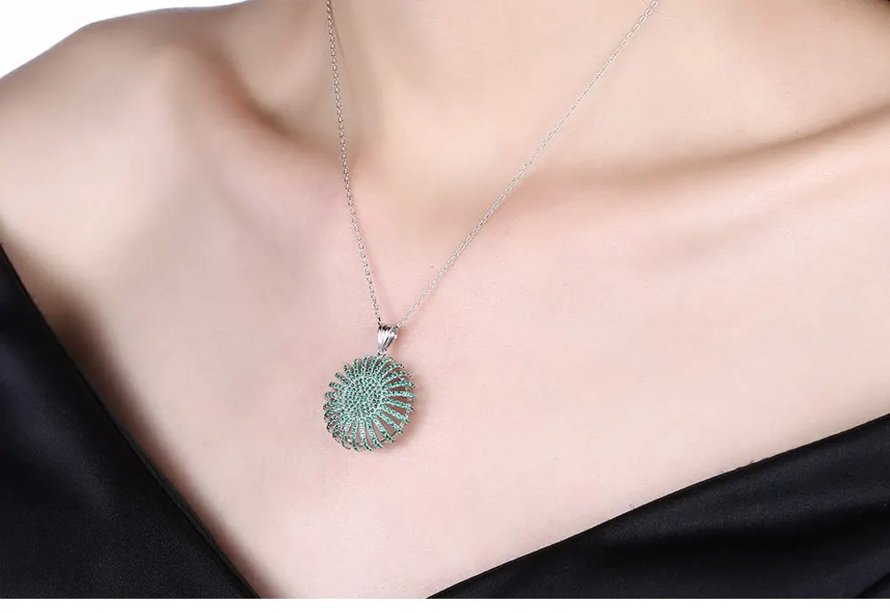 UMCHO Solid 925 Sterling Silver Zircon Green Round Pendants Necklace For Women Girl Wedding Engagement Party Fine Jewelry (5)