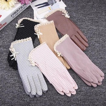 

Summer Women's Fashion New Sunscreen Gloves Lace Patchwork Thin Touch Screen Gloves Sun Protection Driving Short Dot Gloves