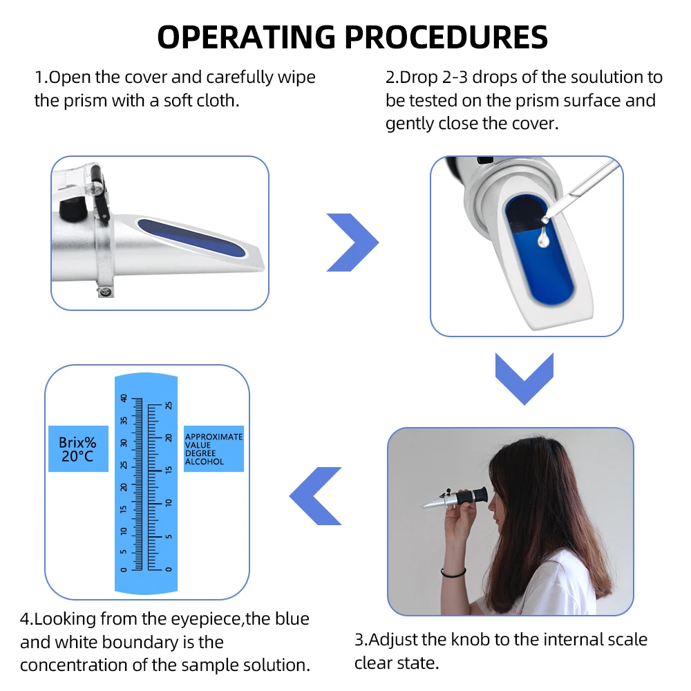 Alcohol Refractometer Handheld Alcohol Sugar Refractometer Tester Wine Concentration Meter Densitometer 0-25% Alcohol Beer 0-40% Brix Grapes Testing