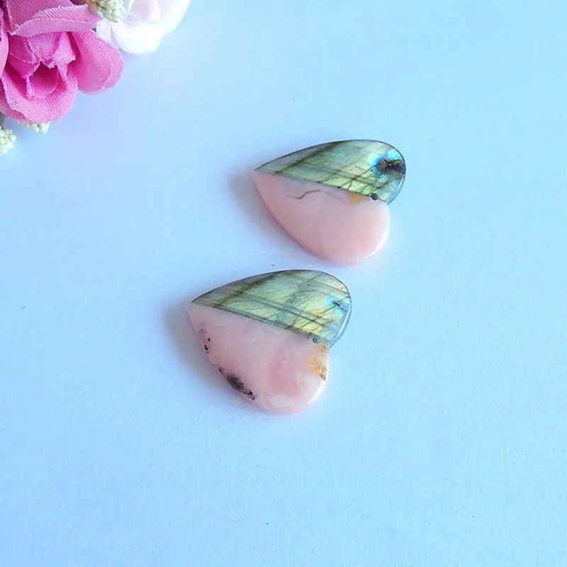 

Pink Opal Labradorite Hand Cutting Heart Shape intarsia Earrings Beads,25x4mm,7g