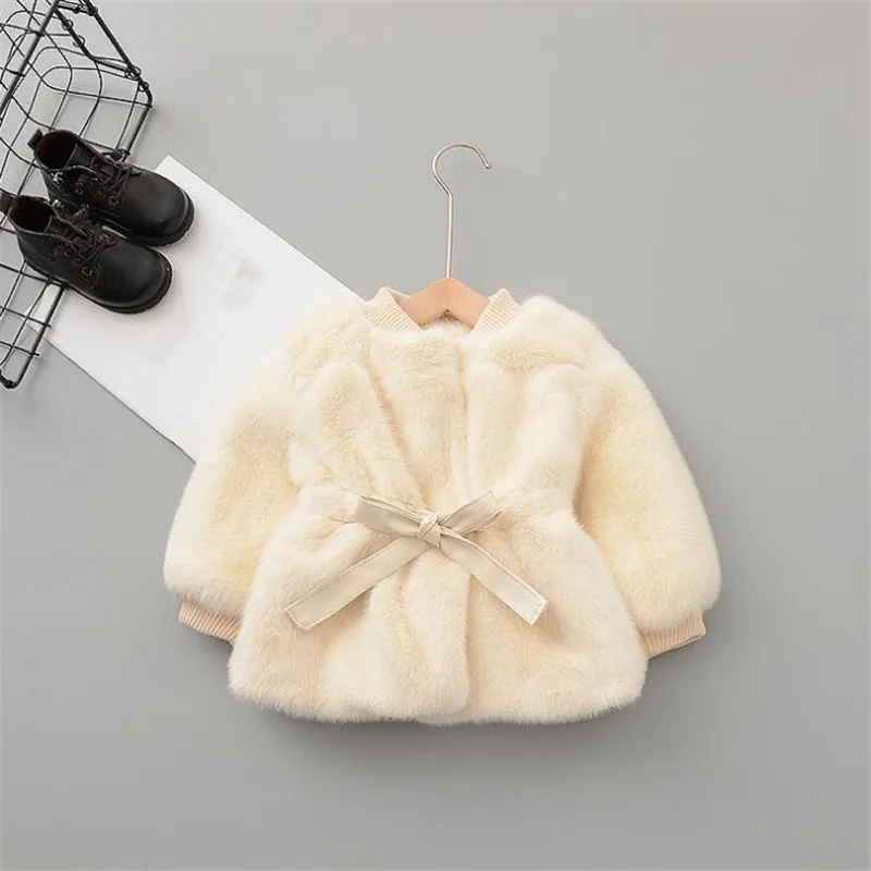 Beige Пальто принцессы с искусственным мехом теплая верхняя одежда с длинными рукавами для девочек детские пальто Одежда для детей 1, 2, 3, 4 лет - Цвет: Beige