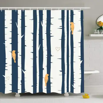 

Shower Curtain Set with Hooks 66x72 Birch Cute Scrapbooking Heart Landscape Graphic Fun Leaf Forest Modern Nature Pattern