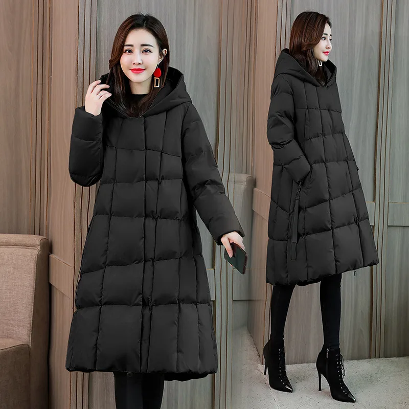 

2018 Winter New Style Mid-length Solid Color City Fashion Hooded Warm Comfortable Cotton Coat Slim Fit A- line Version