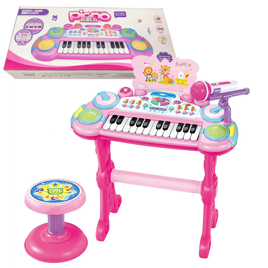 24 клавиши дети электронная клавиатура Playset многофункциональные развивающие игрушки с микрофоном-розовый