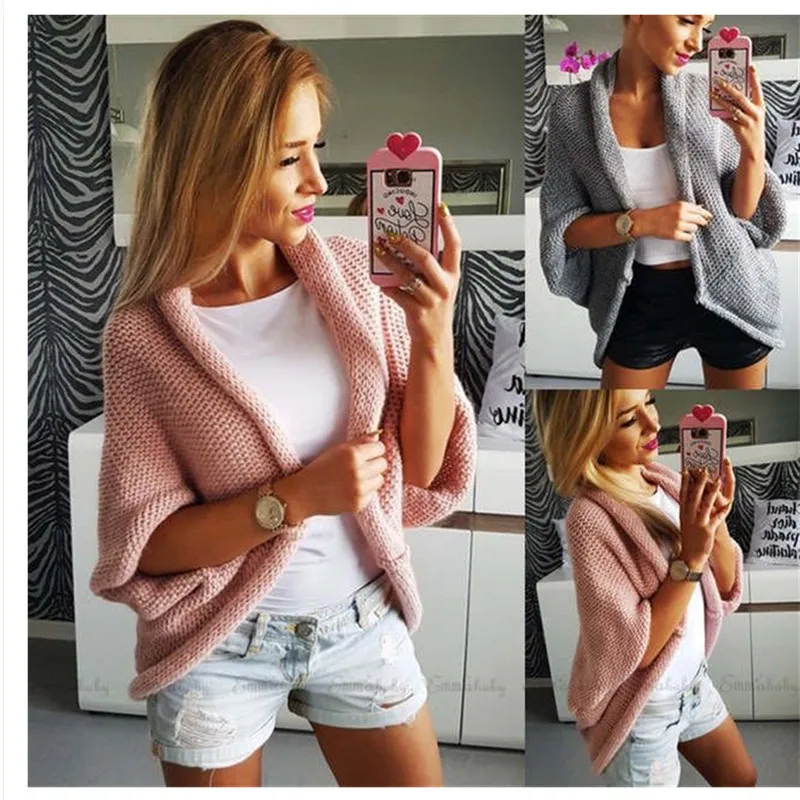 

KALENMOS Autumn Winter Knit Aweater Women Shawl Versatile Half Sleeve Lantern Sleeve V Neck Casual Solid Cardigans Sueter Mujer