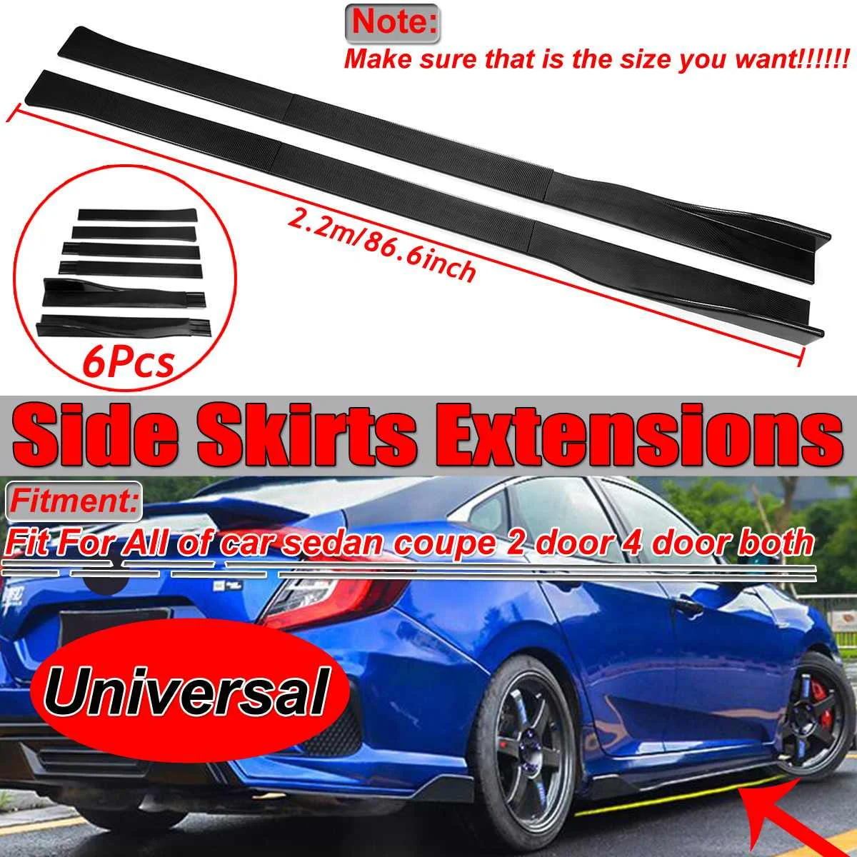 86.6/'/' Side Skirt Extension Rocker Panel Splitter For Subaru WRX STI Impreza BRZ