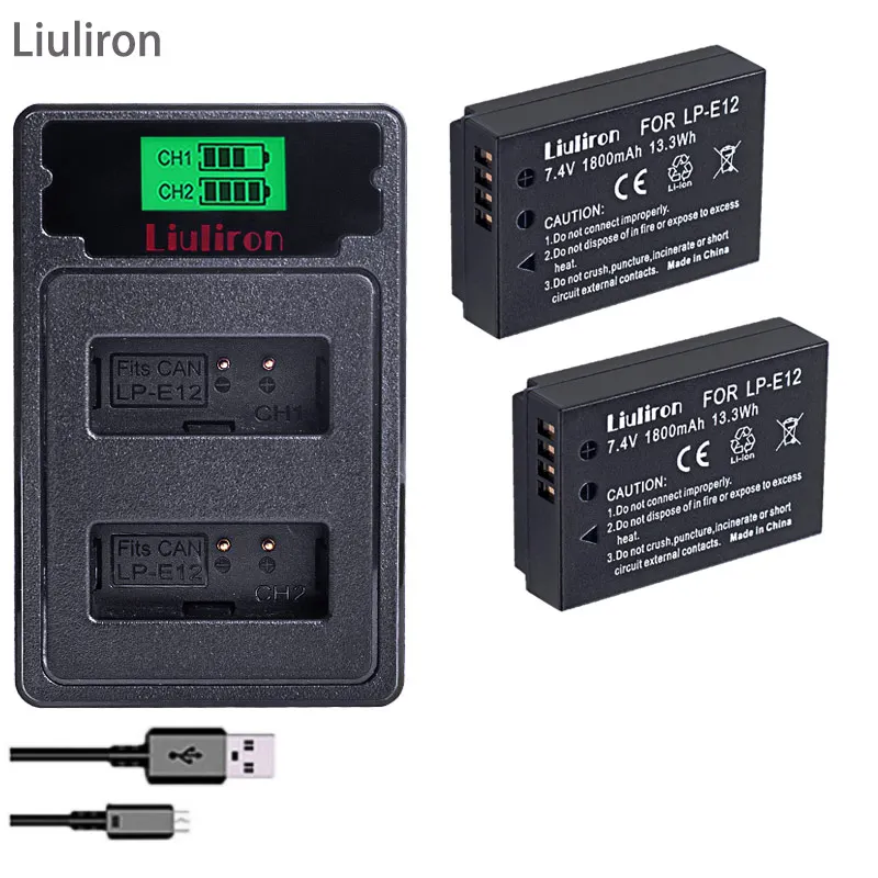 charger and 2battery Bateria LP-E12 LPE12 LP E12 батарея для камеры Canon M 100D Kiss X7 Rebel SL1 EOS M10 EOS M50 аксессуары для DSLR камеры - Цвет: charger and 2battery