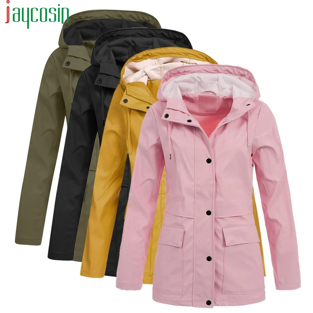 wonderful  Women Long Waterproof Jacket Hooded Loose Large Pocket Long Sleeve Ladies Tops Plus Size Female Cas