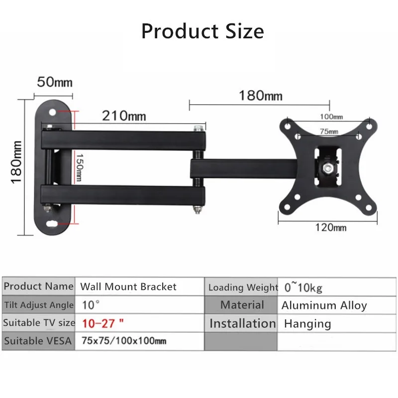 For 10-27" Universal Rotated TV Wall Bracket Tilt Swivel Plasma TV Wall Holder LCD LED TV Wall Mount PC Monitor TV Holder