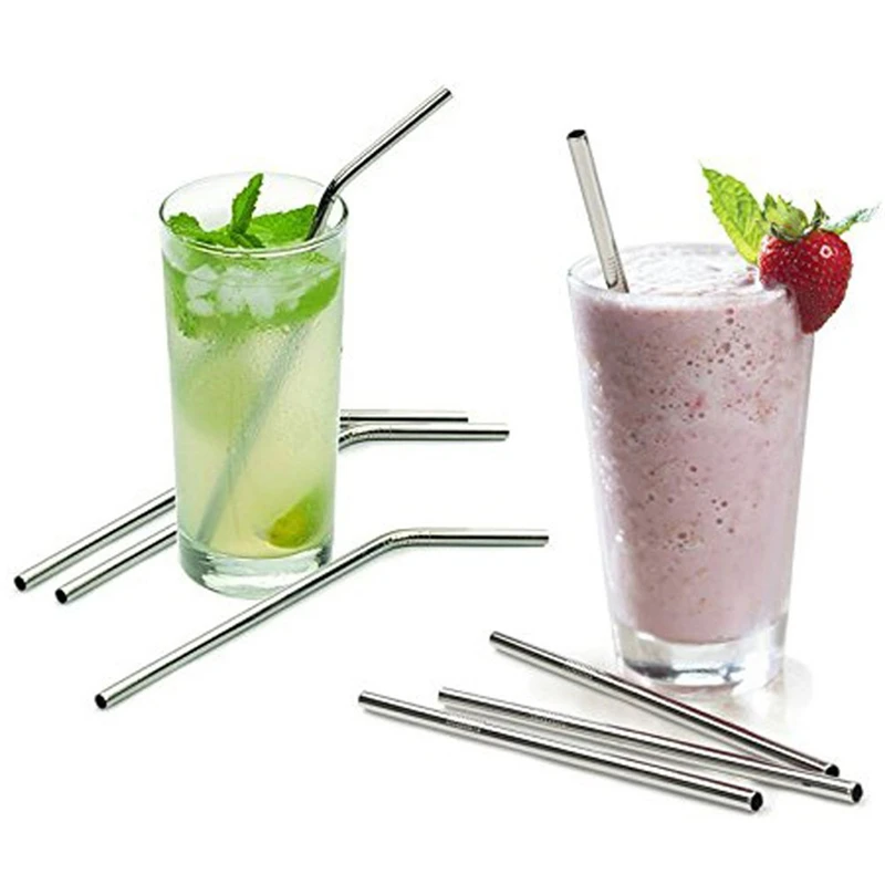 Newly Stainless Steel Straws Reusable 10.5Inch Extra Long Drinking Straws Set 3 Straight Straws 3 Bent Straws 2 Cleaning Brushes