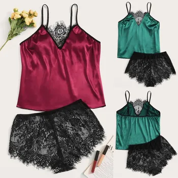 

2020 Hot Sexy Women Pajamas Set Satin Lace Silk Sleepwear 8XL Spring Summer Autumn lingerie sexy femme pijamas feminino W4