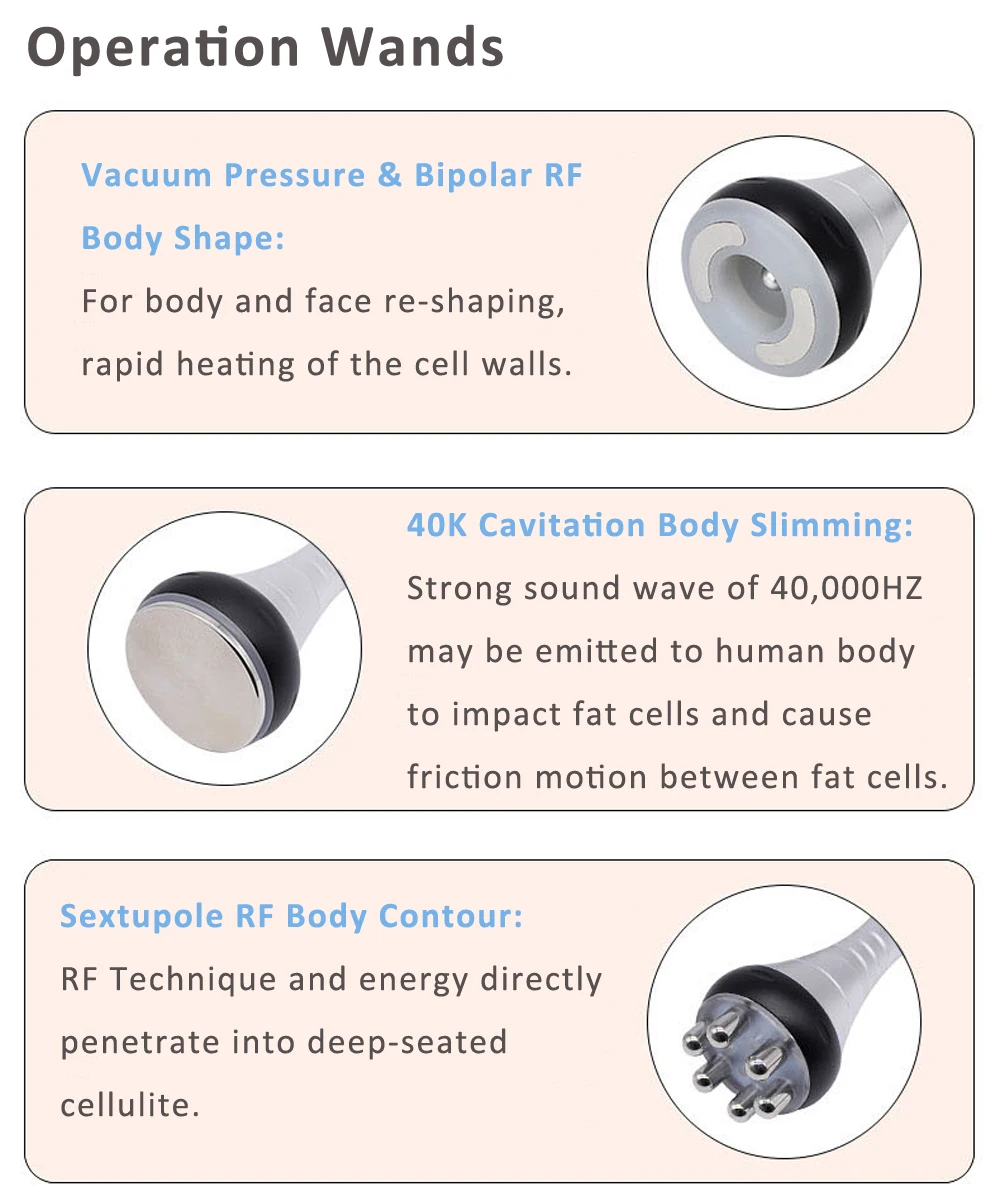Replace Kim 8 Cavitation RF Operation Wands Vacuum Lipo Laser Paddle Beauty Machine 40KHz Ultrasonic Nozzle Replacement 3