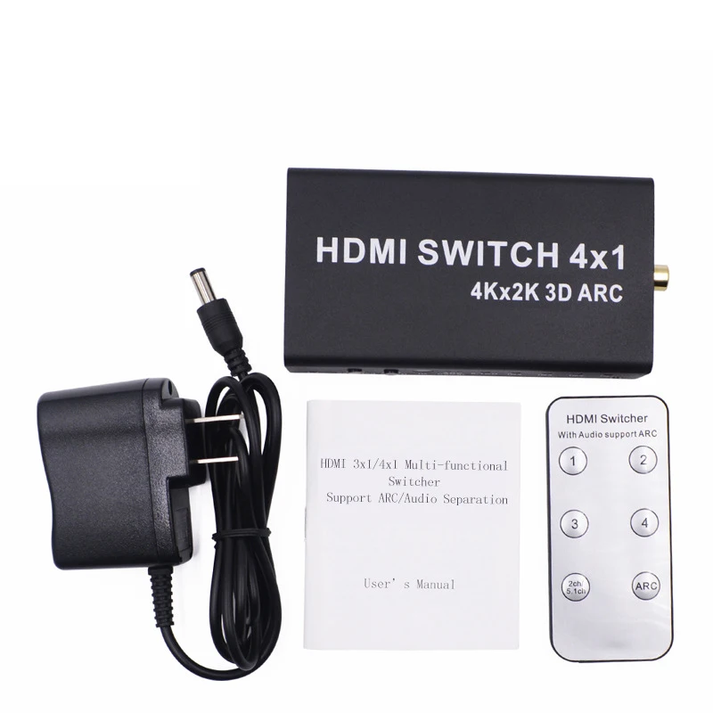 ABHU-HDMI four input and one output switcher 4 input and 1 output HD switcher Support ARC / audio separation switcher EU Plug