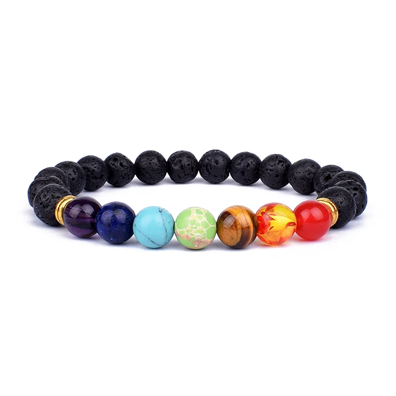 

New Lava 7 Chakra Bracelets & Bangles Yoga Balance Beads Buddha Prayer Elastic Bracelet Men Natural Stone Jewelry Gifts pulseira