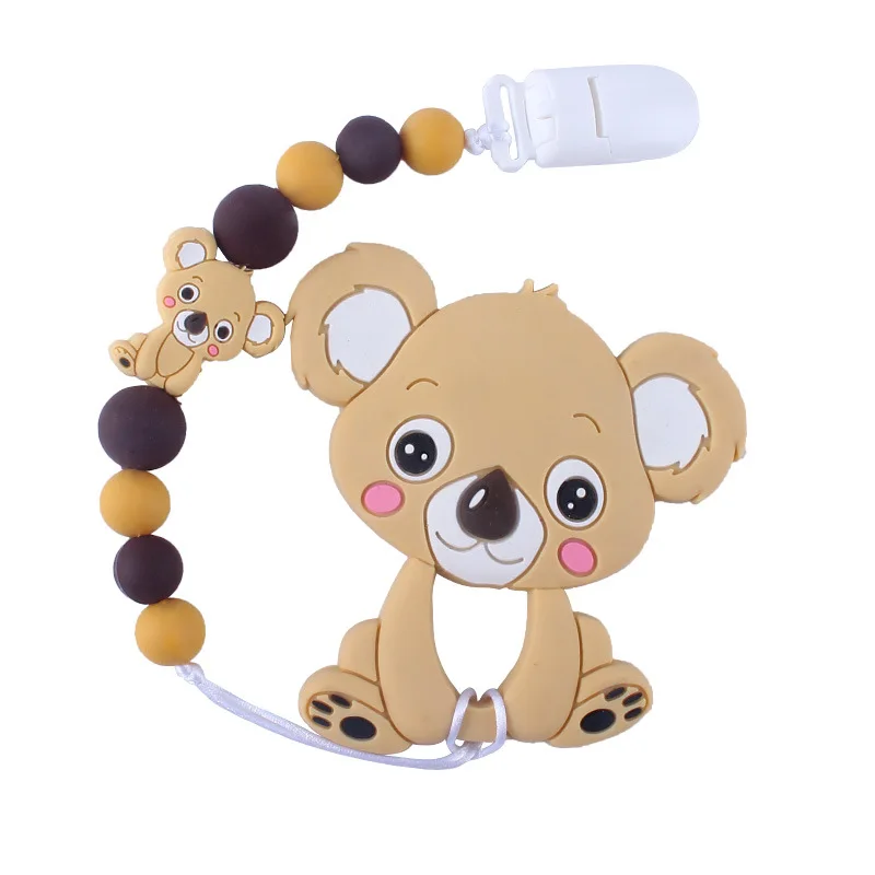 Детский Прорезыватель мультфильм животное коала Прорезыватель с цепью зажимы Прорезыватель игрушка силиконовые бусины для малышей новорожденных DIY жевательный подарок - Цвет: Khaki