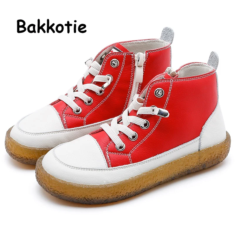 Bakkotie Новинка для маленьких мальчиков осенний Модный черный Повседневное дышащая обувь для девочек; высокие кроссовки; детские, из натуральной кожи Мягкая обувь