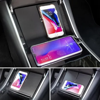 

USB Port Wireless Car Charger Upgraded Interior Auto Accessory Mount Qi Dual Phones Charging Center Console For Tesla Model 3