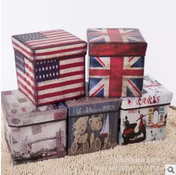 

Vintage Printed Coated Film Storage Chair Storage Box Multi-functional with Lid Folding Storage Stool Footstool Storage Chair