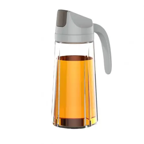 Grey 630ml 1 шт. прозрачная стеклянная бутылка для масла с ручкой герметичный диспенсер для уксуса контейнер автоматическая крышка кухонная банка для специй инструменты - Цвет: Grey 630ml