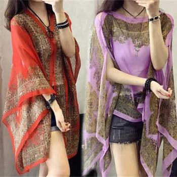 

1pc Women Shawl Boho Floral Print Chiffon Sunproof Beach Bikini Cover Up for Summer FOU99