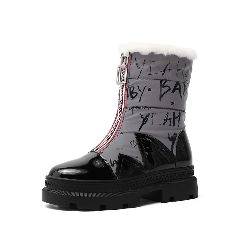 

Newest Snow Boots Ladies Genuine Cow Leather Warm Short Booties Women 2019 Flat Platform Anti Slip Winter Casual Shoes Woman