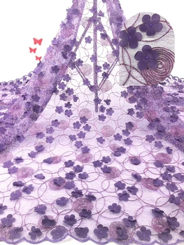 

3D Flower Lace Fabric 2019 High Quality French Net Lace Fabric African Tulle Mesh Lace Fabric for Wedding Dress J0419