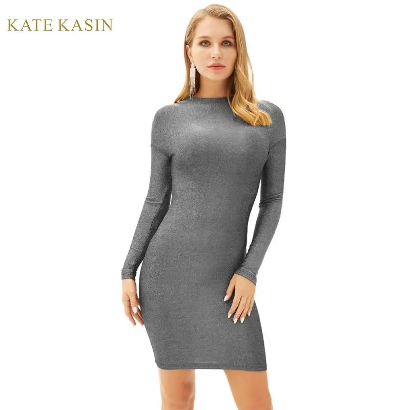 

Kate Kasin Sexy Women's Long Sleeve Bodycon Club Dress Spring/Autumn Short Mini Evening Party Dresses Package Hip Sheath Dress
