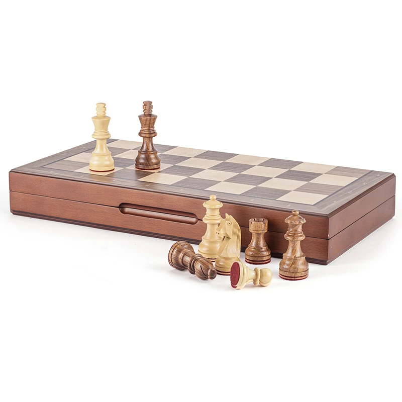 High-End Solid Wood Chess Luxury Wooden Chess Board Set Foldable Checkerboard Portable Travel Board Game Toy Home Decorations