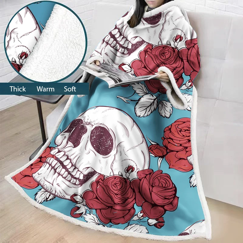 

skull Big Super Soft Comfy Warm Plush Throw with Sleeves TV Blanket Wrap Robe Cover for Lounge Chair Couch Christmas Gifts BS29
