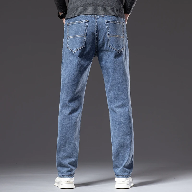 Plus Size 40 42 44 Autumn Men's Blue Straight Loose Jeans Business Casual Cotton Stretch Denim Pants Male Brand 4