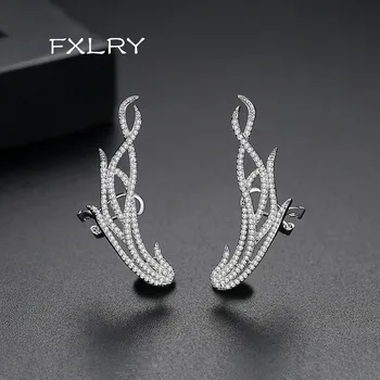 

FXLRY High Quality Clear White Cubic Zirconia Micro Pave Setting Angel Wings Ear Cuff Earrings For Women Fashion Jewelry