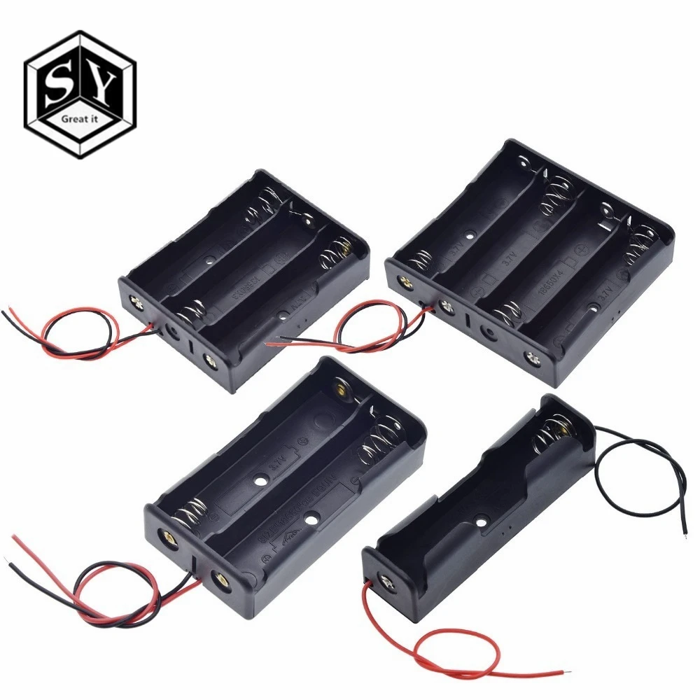 

Black Plastic 1x 2x 3x 4x 18650 Battery Storage Box Case 1 2 3 4 Slot Way DIY Batteries Clip Holder Container With Wire Lead Pin